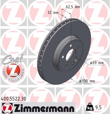000 421 27 12 ZI BRAKE DISC FRONT 330mm - 5522 ZIMMERMANN 400.5522.30