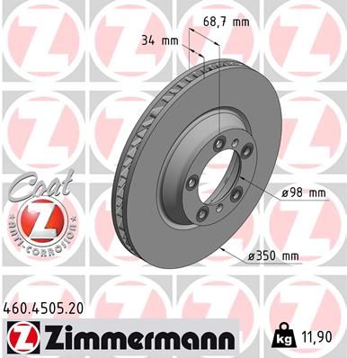 9Y0 615 302 ZI BRAKE DISC RHF CAYENNE MONO TURBO - 4505 # ZIMMERMANN 460.4505.20