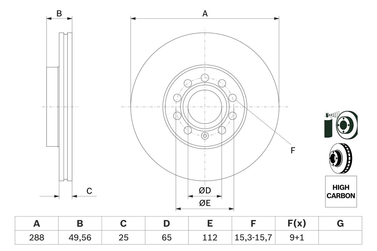 1K0 615 301T BH BRAKE DISC FRONT 288MM - 3221 # BOSCH F 005 X14 058