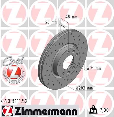 440.3111.20 BRAKE DISC FRONT 407 283MM - 3111 ZIMMERMANN 440.3111.20