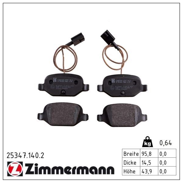 2608.2 ZI BRAKE PADS REAR ABARTH 500 ZIMMERMANN 25347.140.2