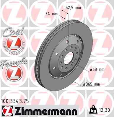 4B3 615 301B BRAKE DISC FRONT LEFT HANDRS6 365MM 3343 ZIMMERMANN 100.3343.75