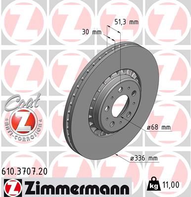 610.3707.20 BH BRAKE DISC FRONT XC90 - 3707 # 336mm BORG 0 986 479 202