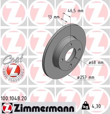 443 615 301 BRAKE DISC FRONT - SOLID VW AUDI  1048 ZIMMERMANN 100.1048.20