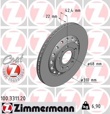 4E0 615 601K BRAKE DISC REAR  310MM 3311 ZIMMERMANN 100.3311.20