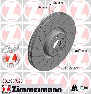 3410 6 887657 ZI BRAKE DISC FRONT LHS - 2957 ZIMMERMANN 150.2957.20