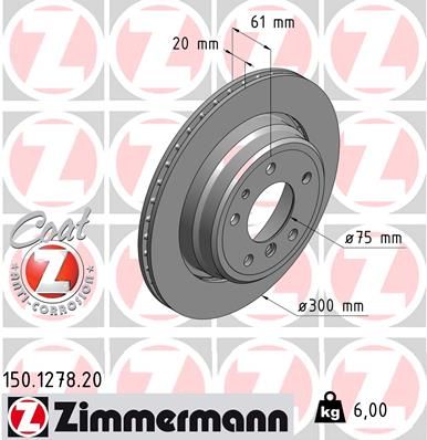 34 21 1 159659 BRAKE DISC REAR  E34 540I ZIMMERMANN 150.1278.20