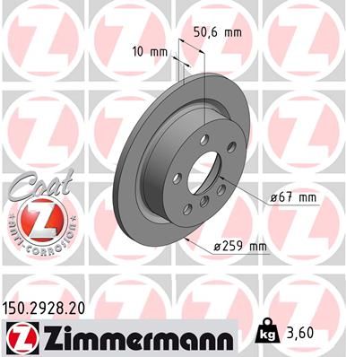 34 21 6 799383 ZI BRAKE DISC REAR  MINI F56 - 2928 ZIMMERMANN 150.2928.20