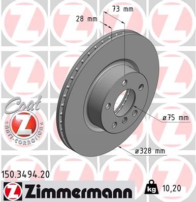 34 10 6 787490 ZI BRAKE DISC FRONT X3 F25 328MM MIN26 - 3494 ZIMMERMANN 150.3494.20