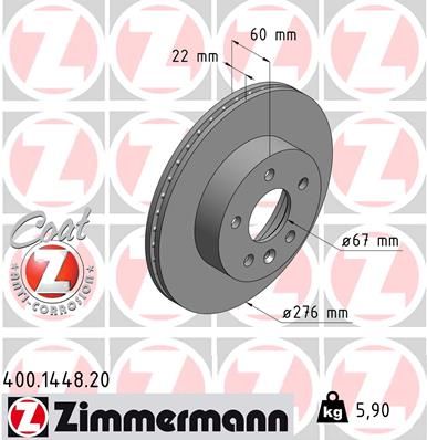 638 421 01 12 BRAKE DISC FRONT VITO 1448 ZIMMERMANN 400.1448.20