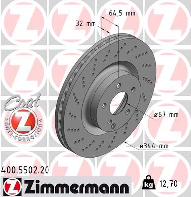 204 421 11 12 ZI BRAKE DISC FRONT 344MM X-DRILL - 5502 ZIMMERMANN 400.5502.20