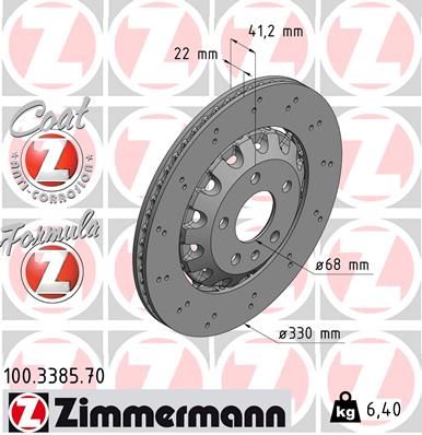 8W0 615 601G ZI BRAKE DISC REAR RS5 330mm xDRILLED TWO-PIECE - 3385 # ZIMMERMANN 100.3385.70