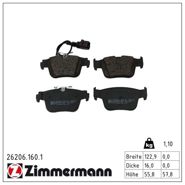 7372.2 ZI BRAKE PADS REAR 2021 -> ZIMMERMANN 26206.160.1
