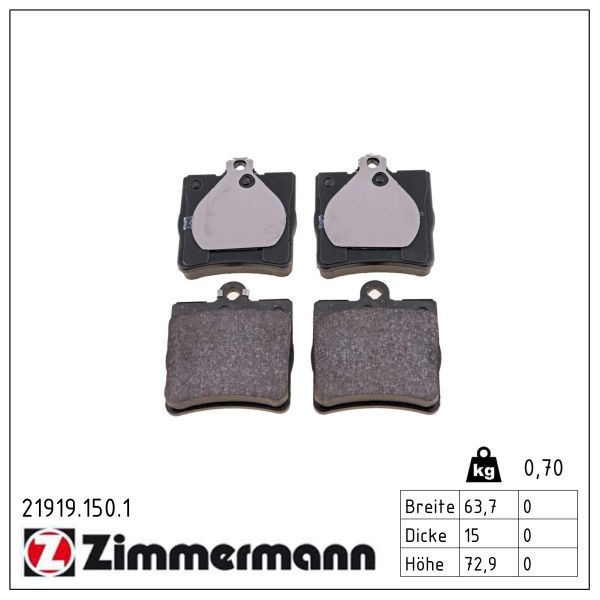 4064.2 ZI BRAKE PADS REAR SINGLE PIN MERC ZIMMERMANN 21919.150.1