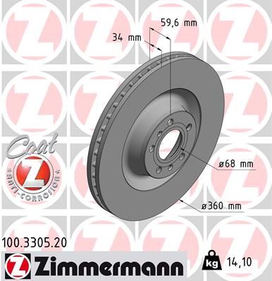 4E0 615 301P BRAKE DISC FRONT 360MM ZIMMERMANN 100.3305.20