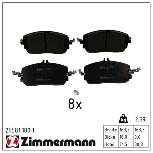 000 420 24 04 ZI BRAKE PADS FRONT GLC NEW 3 ZIMMERMANN 26581.180.1
