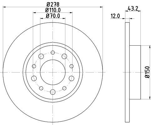 110.2213.20 BRAKE DISC REAR ALFALFA 278MM SOLID - 2213 # HELLA 355.112-541