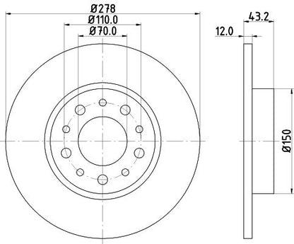 110.2213.20 BRAKE DISC REAR ALFALFA 278MM SOLID - 2213 # HELLA 355.112-541