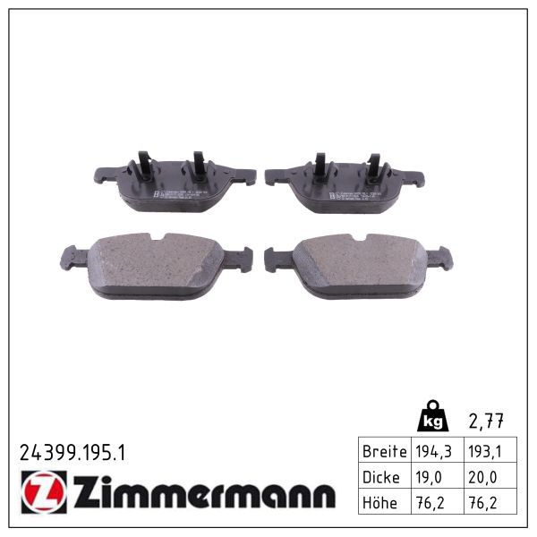 7272.2 ZI BRAKE PADS FRONT XC60/90 LATE ZIMMERMANN 24399.195.1