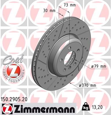 34 10 6 797603 ZI BRAKE DISC FRONT BMW MSPORT X DRILLED F20/30 - 2905 # ZIMMERMANN 150.2905.20