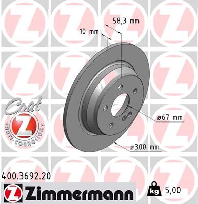 230 423 07 12 ZI BRAKE DISCS REAR MERCEDES SL350 - 3692 ZIMMERMANN 400.3692.20