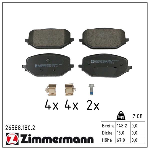 26588.180.2 ZI BRAKE PADS FRONT PEUGEOT 3/4/508 PARTNER # ZIMMERMANN 26588.180.2