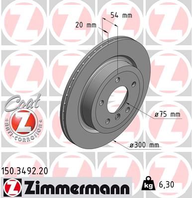 34 21 6 782605 ZI BRAKE DISC REAR VENTED 300mm BMW Z4 - 3492 ZIMMERMANN 150.3492.20