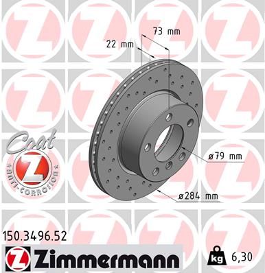 34 11 6 792215 ZI BRAKE DISC FRONT 284mm E87/90 F20 - 3496 ZIMMERMANN 150.3496.20