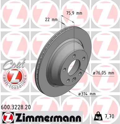 7L6 615 601G BRAKE DISC REAR  314MM 3228 ZIMMERMANN 600.3228.20