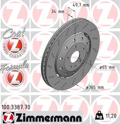 8U0 615 301A ZI BRAKE DISC 3387   365mm X-DRILLD NON-WAVE ZIMMERMANN 100.3387.70