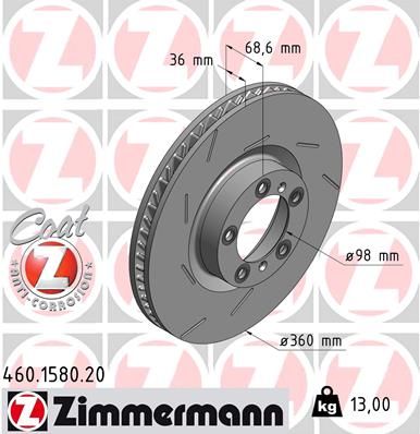 97035140301 ZI BRAKE DISC LHR P.PANAMERA 360mm - 1580 # ZIMMERMANN 460.1580.20