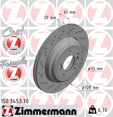 34 21 2 282303 ZI REAR DISC  3453  E46 M3 LH ZIMMERMANN 150.3453.70