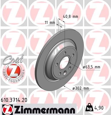 610.3714.20 ZI BRAKE DISC REAR  V60 SOLID - 3714 ZIMMERMANN 610.3714.20