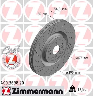 166 421 05 12 ZI BRAKE DISC FRONT ML63 W166 - 3698 # ZIMMERMANN 400.3698.20