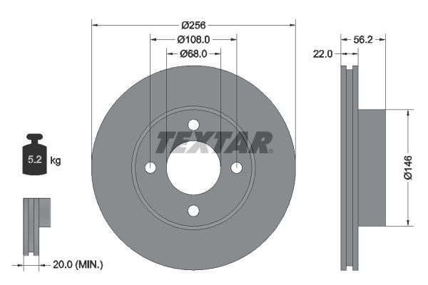 895 615 301A FRONT DISC AUDI 80 2.0 / 2.3 256 mm TEXTAR