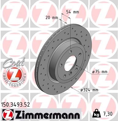 34 21 6 782607 ZI BRAKE DISC REAR  Z4 3493 ZIMMERMANN 150.3493.20