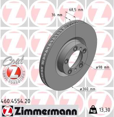 9Y0 615 302A ZI BRAKE DISC RHF - 4554 # ZIMMERMANN 460.4554.20
