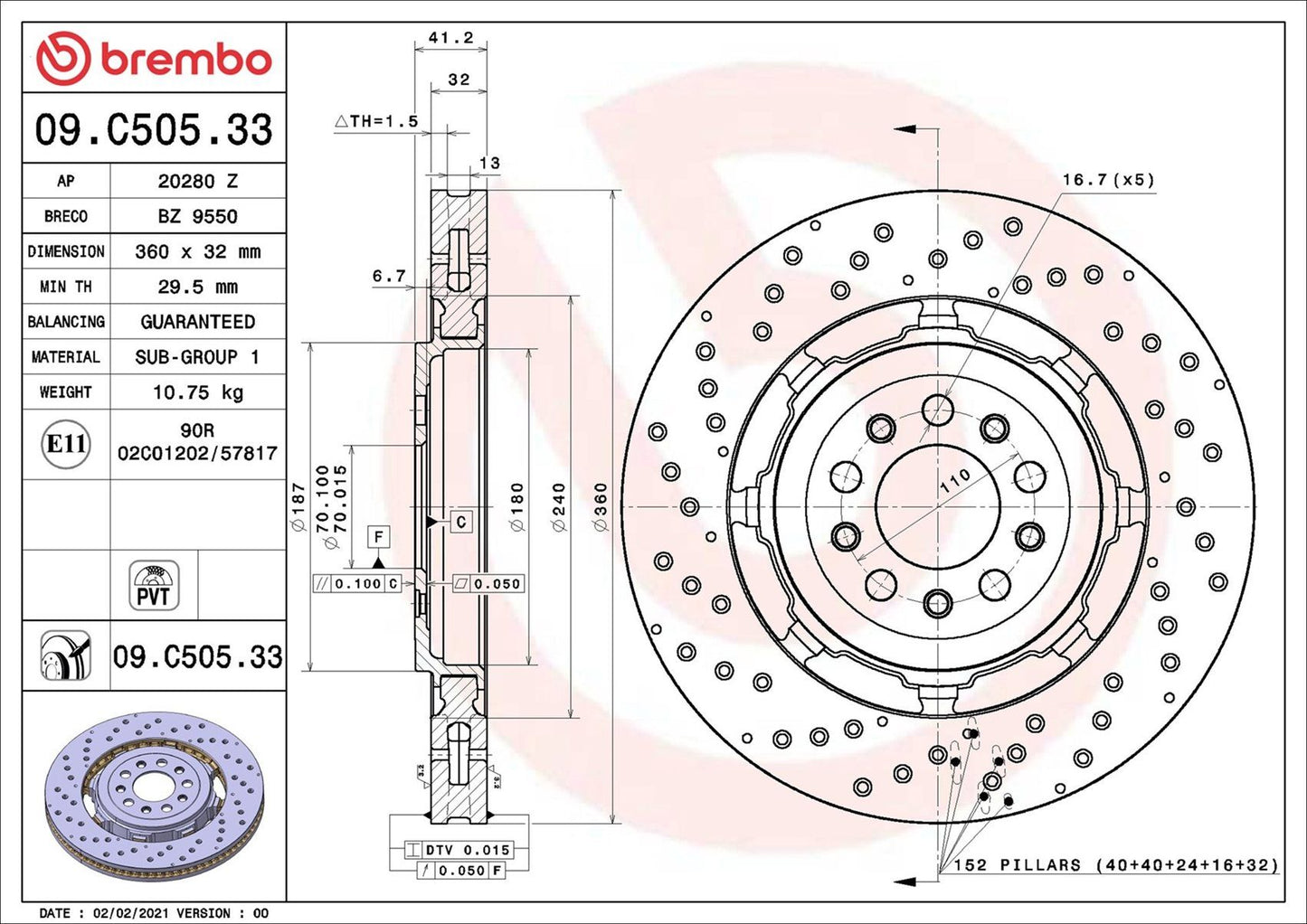 50543093 BRAKE DISC ALFA # 09.C505.33