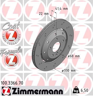 8T0 615 601 ZI BRAKE DISC REAR RS5 - 3366 # ZIMMERMANN 100.3366.70