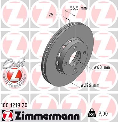 895 615 301B BRAKE DISC FRONT ZIMMERMANN 100.1219.20