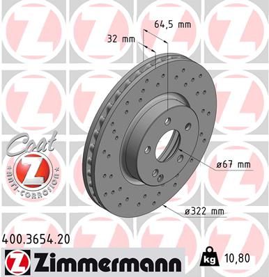 204 421 10 12 ZI BRAKE DISC FRONT AMG UPGRADE - 3654 ZIMMERMANN 400.3654.20
