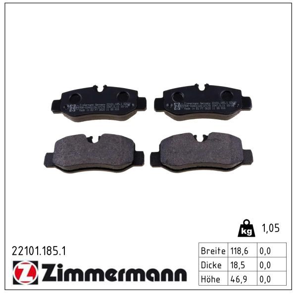 4882.2 ZI BRAKE PADS REAR VITO # ZIMMERMANN 22101.185.1