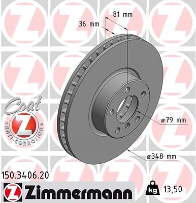 34 11 6 767353 BRAKE DISC FRONT E65 750LI 348MM ZIMMERMANN 150.3406.20