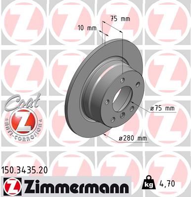 34 21 6 752545 BRAKE DISC REAR 3435  Z4 SOLID 280MM ZIMMERMANN 150.3435.20