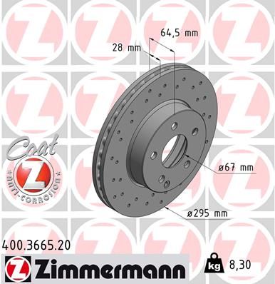 204 421 09 12 ZI BRAKE DISC FRONT 295mm  3665 ZIMMERMANN 400.3665.20